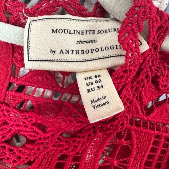 Red Crochet Lace Peplum Blouse - Moulinette Soeurs by Anthropologie - Picture 4 of 7